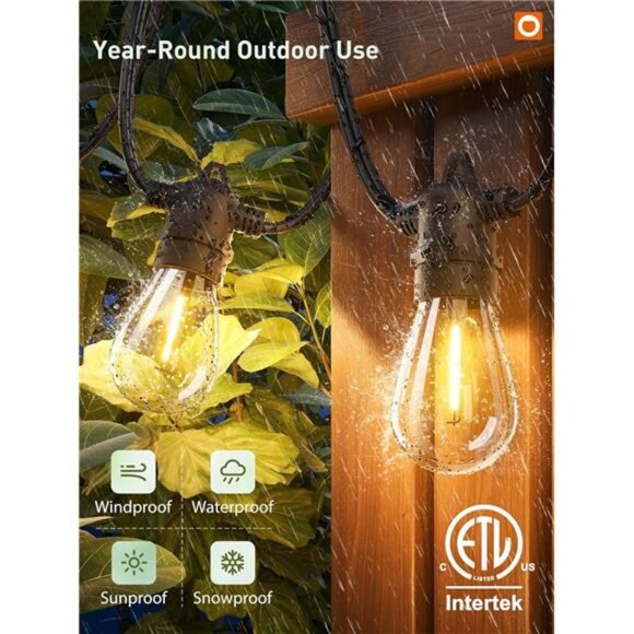 100FT LED Outdoor String Lights, Remote Dimmable Patio Lights with Timer - Picture 5 of 7